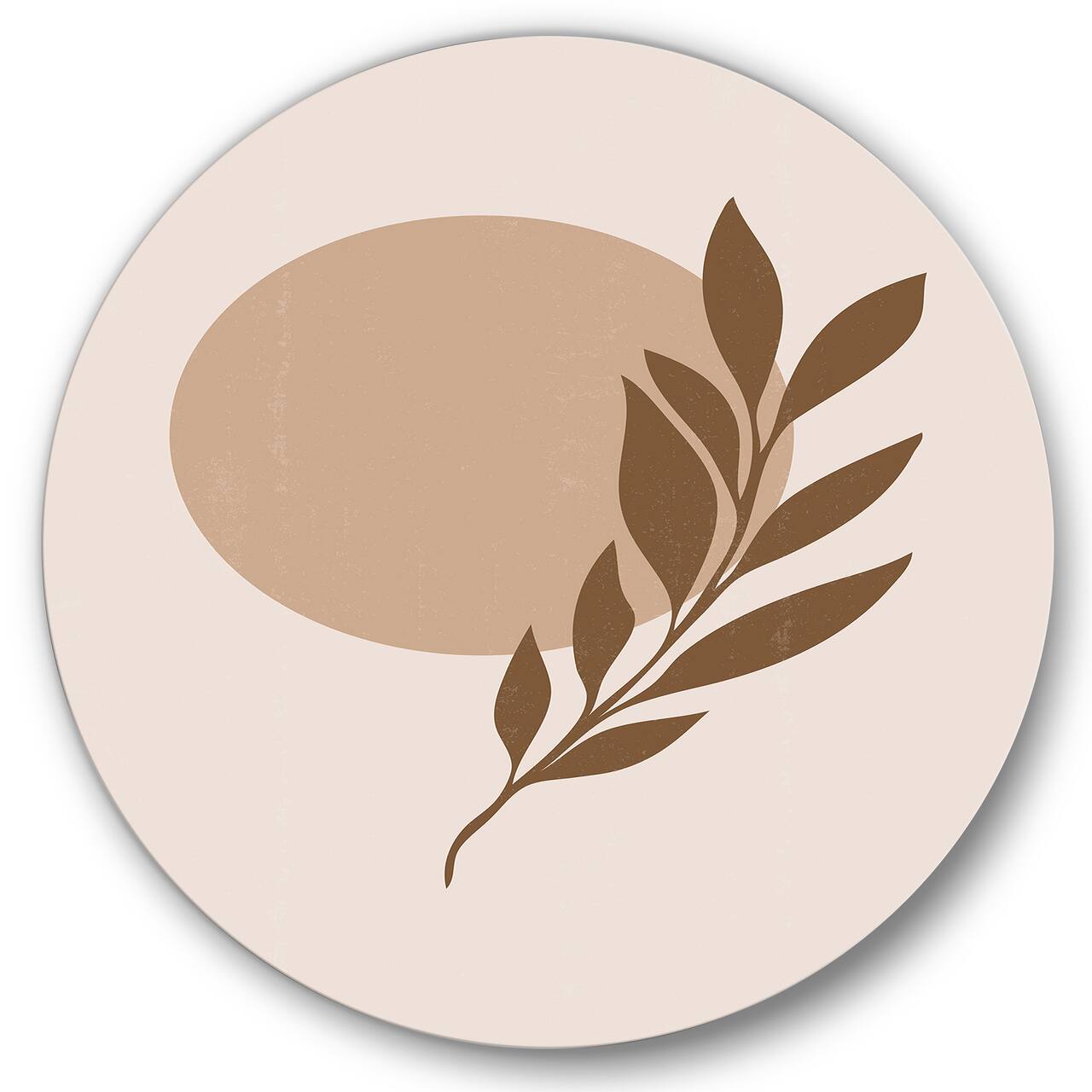 Designart - Abstract Terracotta Sun & Moon With Tropical Leaf - Modern Metal Circle Wall Art